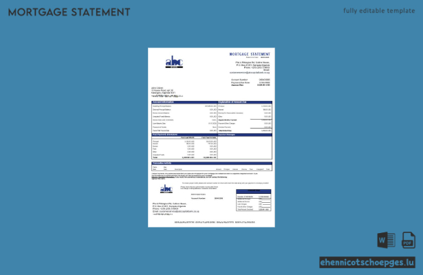 Hypothekenabrechnung der ABC Bank of Uganda in Word- und PDF-Formaten (Beispielvorschau)